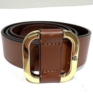 Lauren Ralph Lauren Women's Leather Slide Buckle Belt Size L Brown Brass